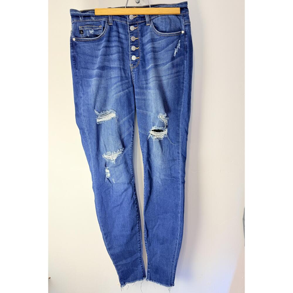Judy Blue Womens Distressed Straight Leg Skinny Boyfriend Jeans 14W